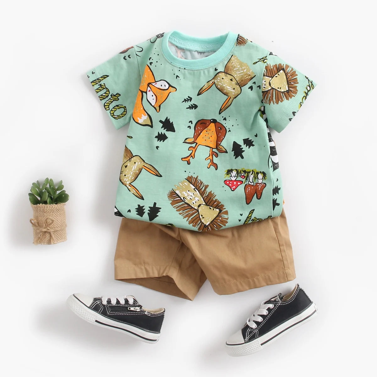 Cartoon Boys Summer Cotton Outfit Set