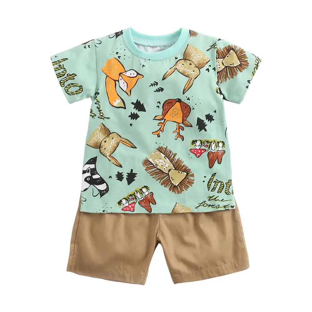 Cartoon Boys Summer Cotton Outfit Set