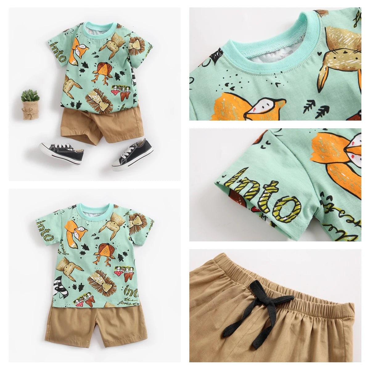 Cartoon Boys Summer Cotton Outfit Set