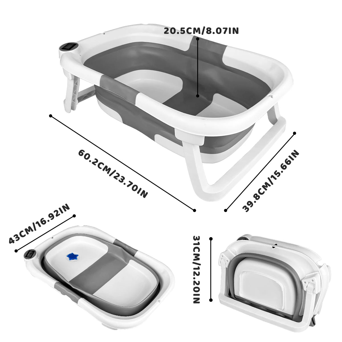 Foldable Baby Bathtub with Cushion & Thermometer