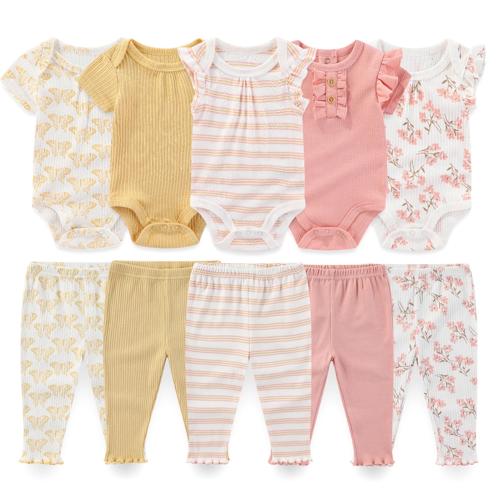 Kiddiezoom 10 Pcs Baby Clothing Set – Soft Unisex Newborn Bodysuits & Pants
