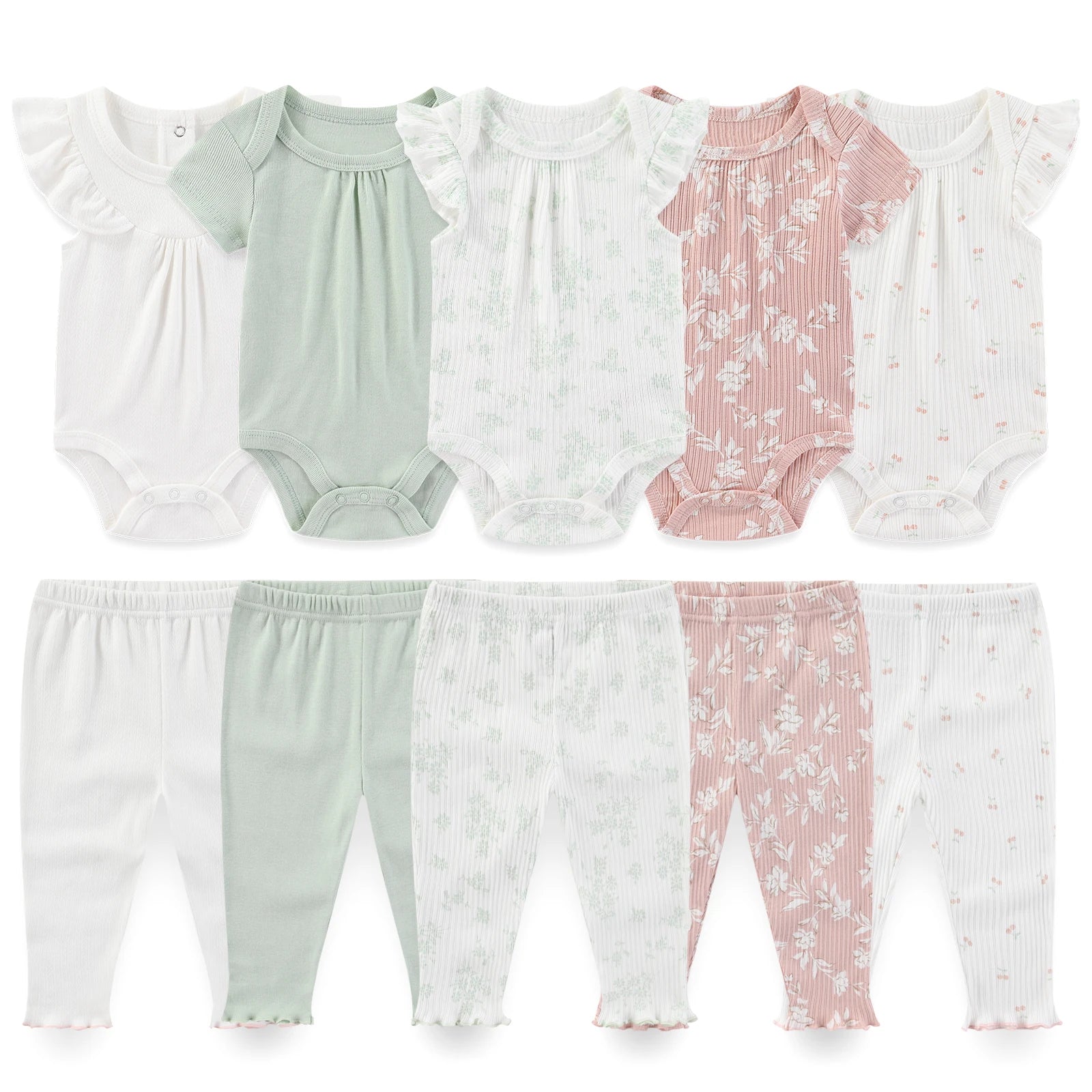 Kiddiezoom 10 Pcs Baby Clothing Set – Soft Unisex Newborn Bodysuits & Pants