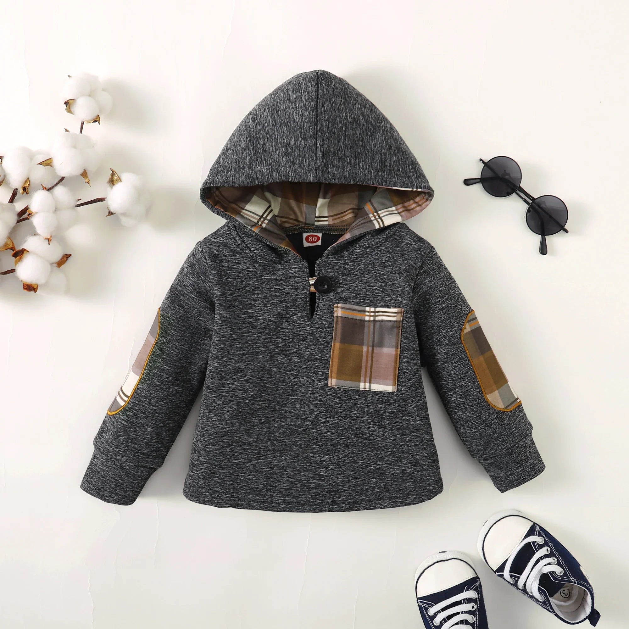 Toddler Boys Winter Plaid Hoodie & Pants Set – 2PCS Outfit