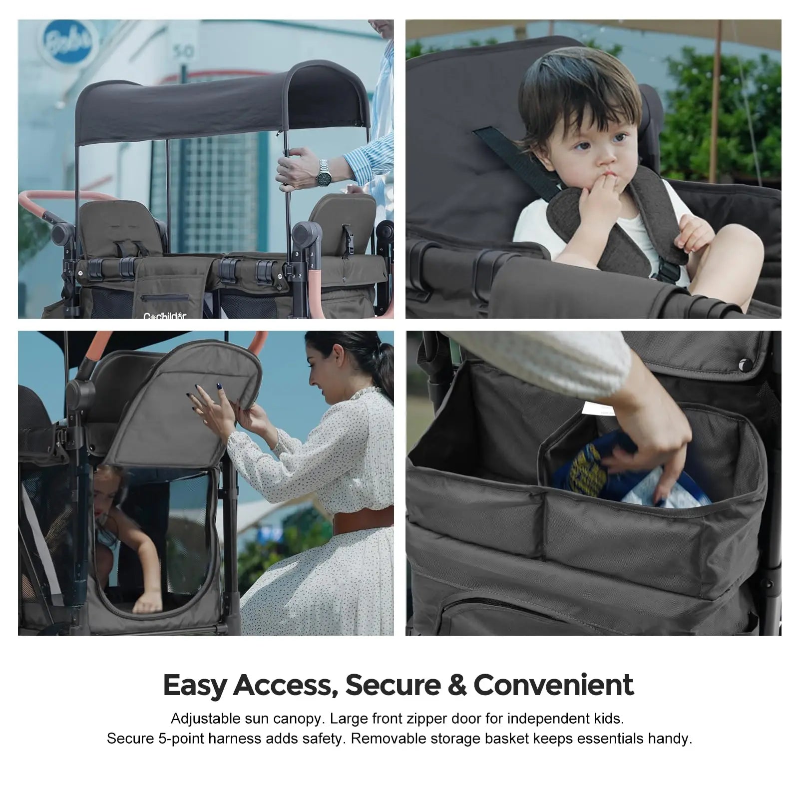 Foldable 2-Seat Baby Stroller with Sunshade and Safety Belt – Outdoor Camping Trolley