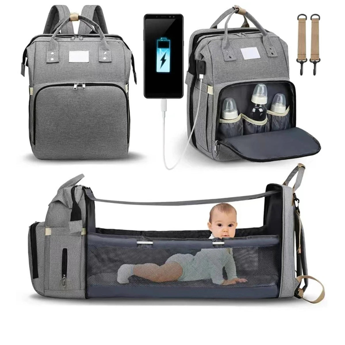 Lightweight Folding Mommy Backpack with Portable Crib
