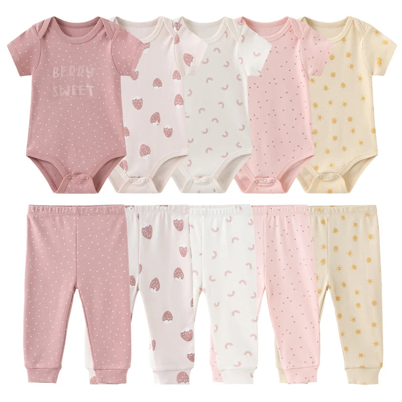 Kiddiezoom 10 Pcs Baby Clothing Set – Soft Unisex Newborn Bodysuits & Pants