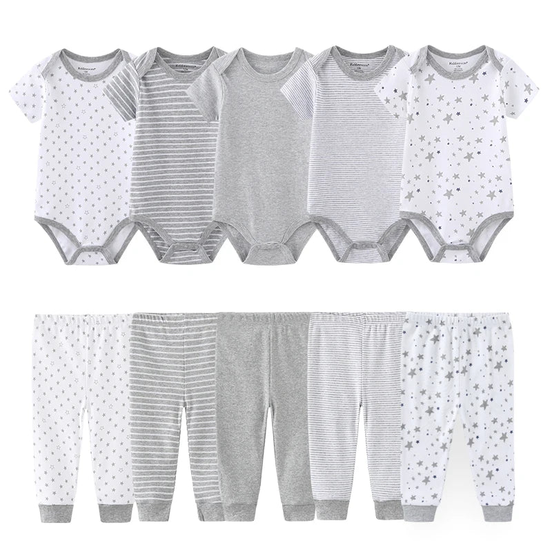 Kiddiezoom 10 Pcs Baby Clothing Set – Soft Unisex Newborn Bodysuits & Pants