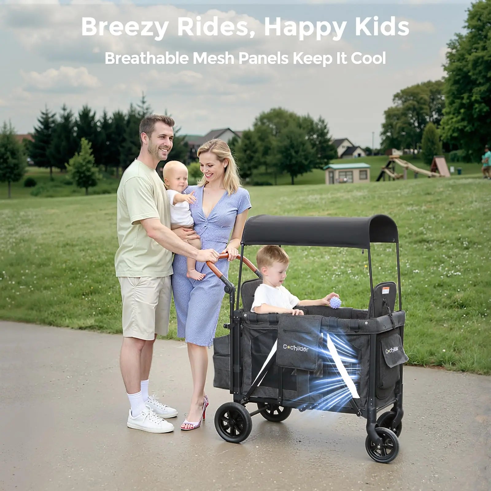 Foldable 2-Seat Baby Stroller with Sunshade and Safety Belt – Outdoor Camping Trolley