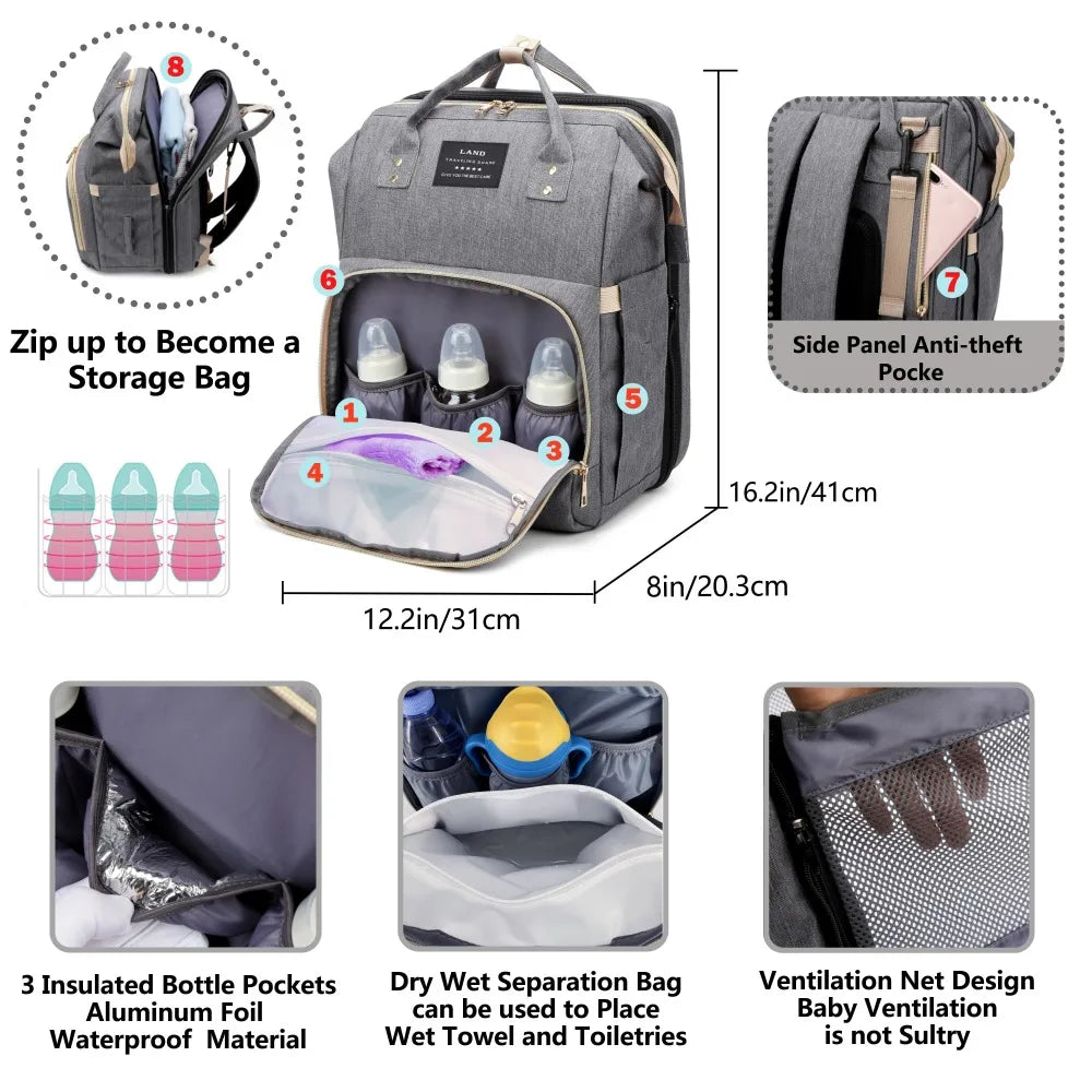 Lightweight Portable Mommy Bag with Foldable Crib