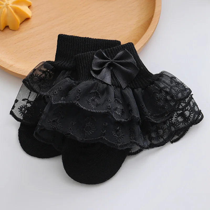 Baby Girls Ruffle Lace Ankle Socks – Soft Princess Bow Socks
