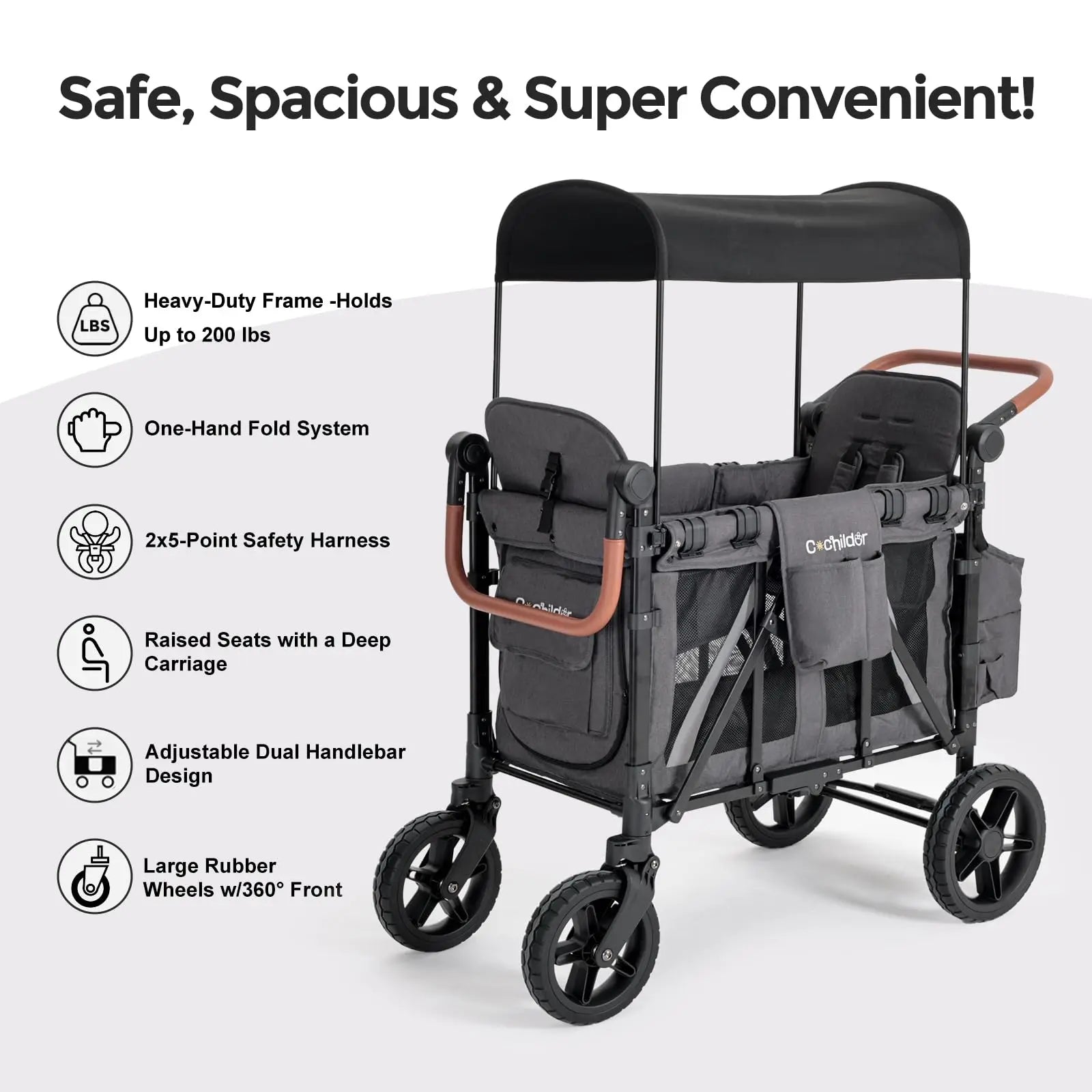 Foldable 2-Seat Baby Stroller with Sunshade and Safety Belt – Outdoor Camping Trolley