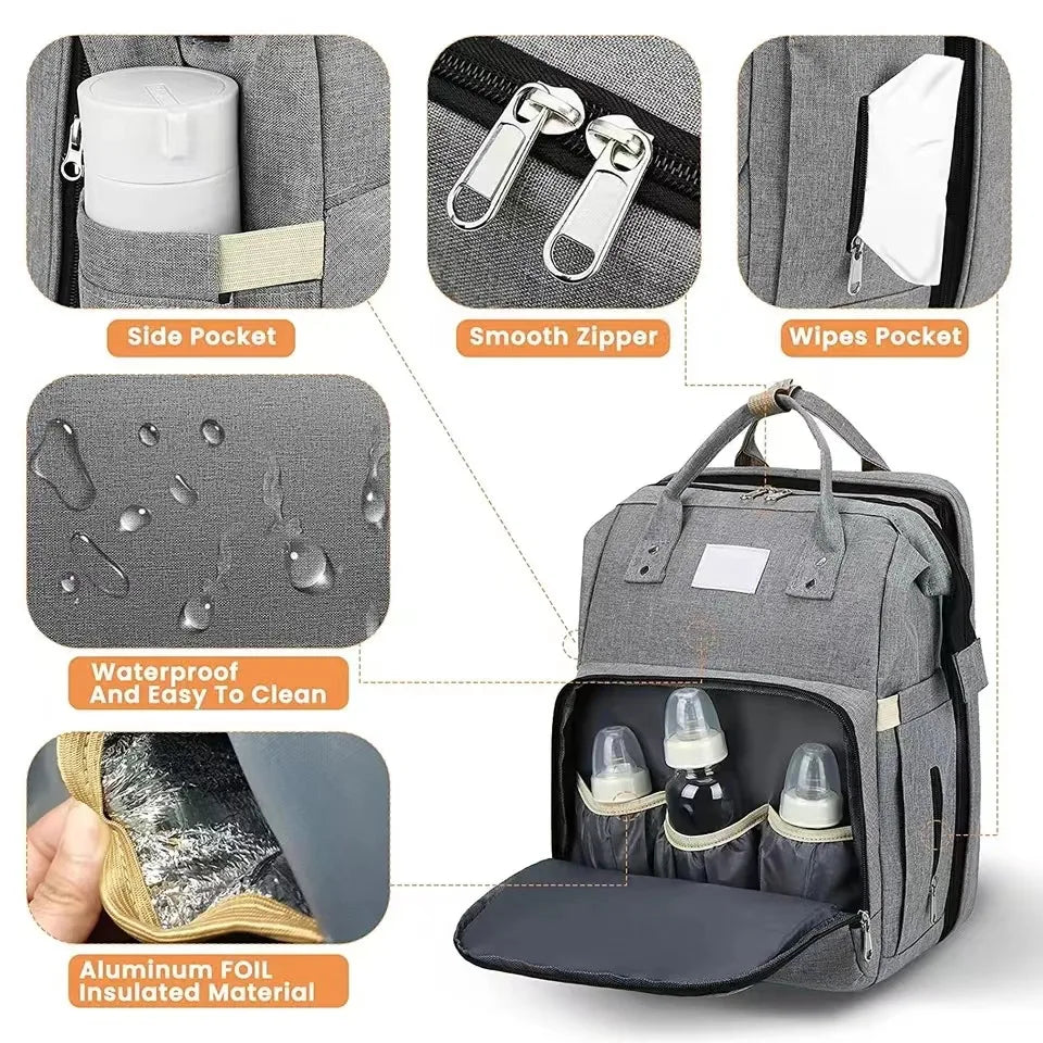 Lightweight Folding Mommy Backpack with Portable Crib
