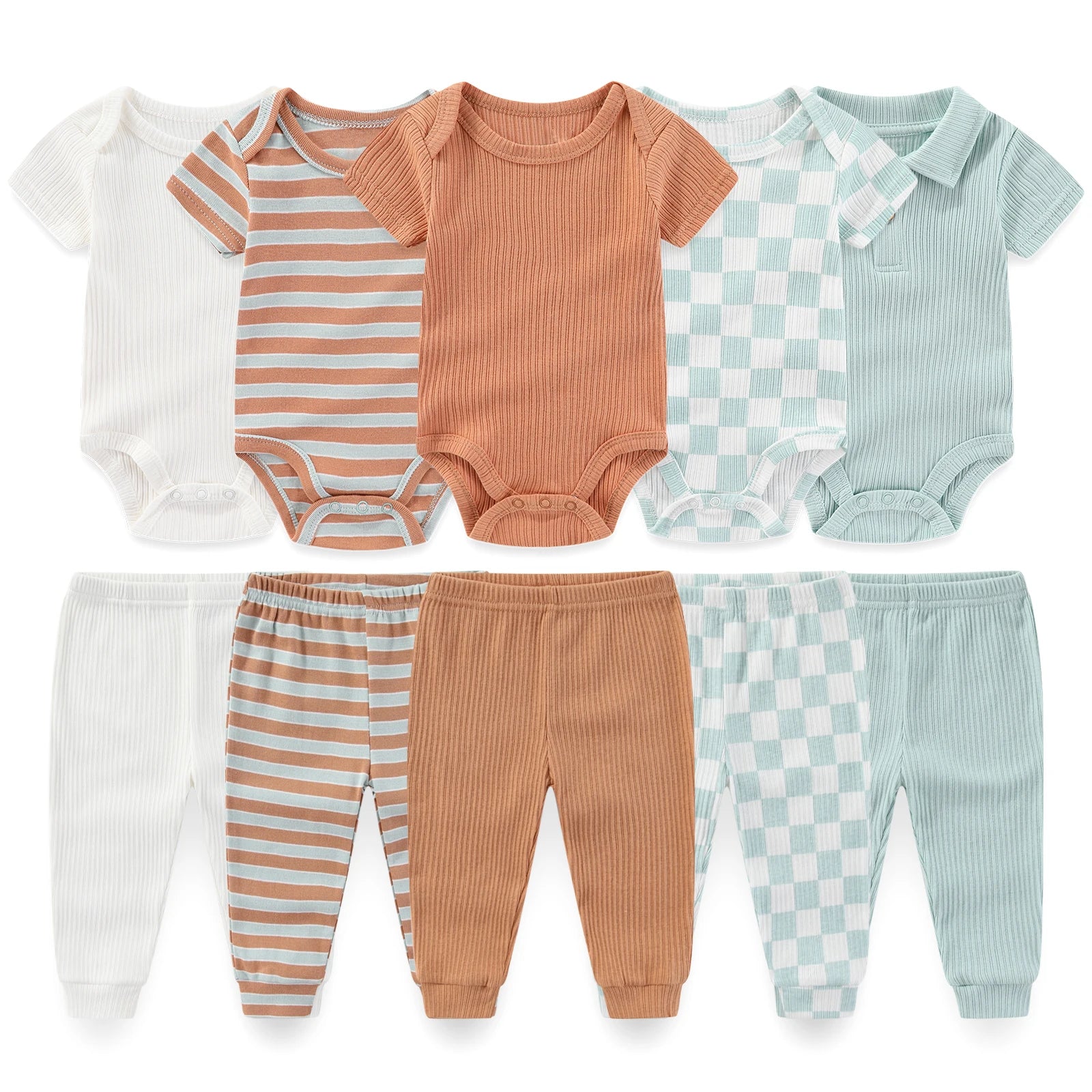 Kiddiezoom 10 Pcs Baby Clothing Set – Soft Unisex Newborn Bodysuits & Pants