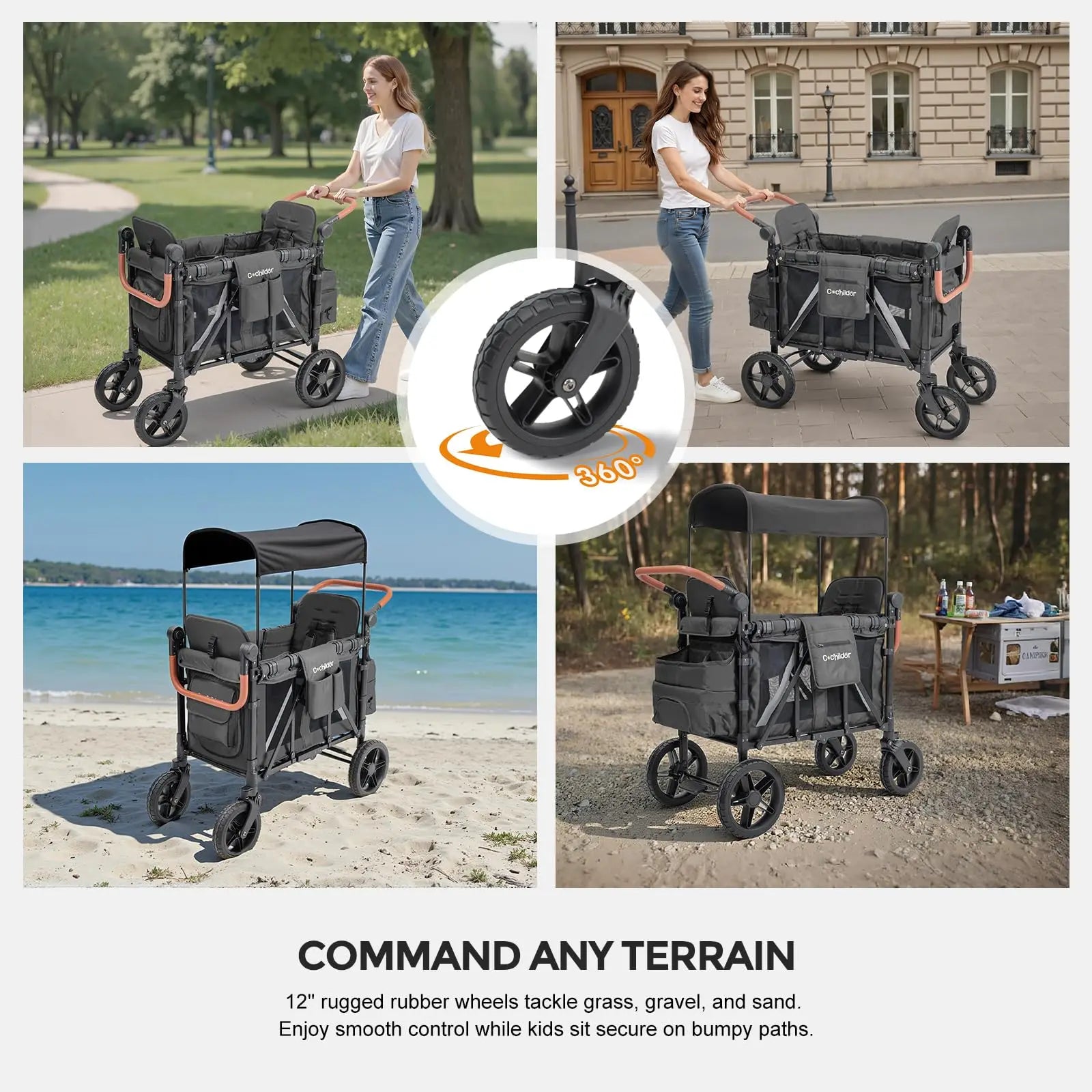 Foldable 2-Seat Baby Stroller with Sunshade and Safety Belt – Outdoor Camping Trolley