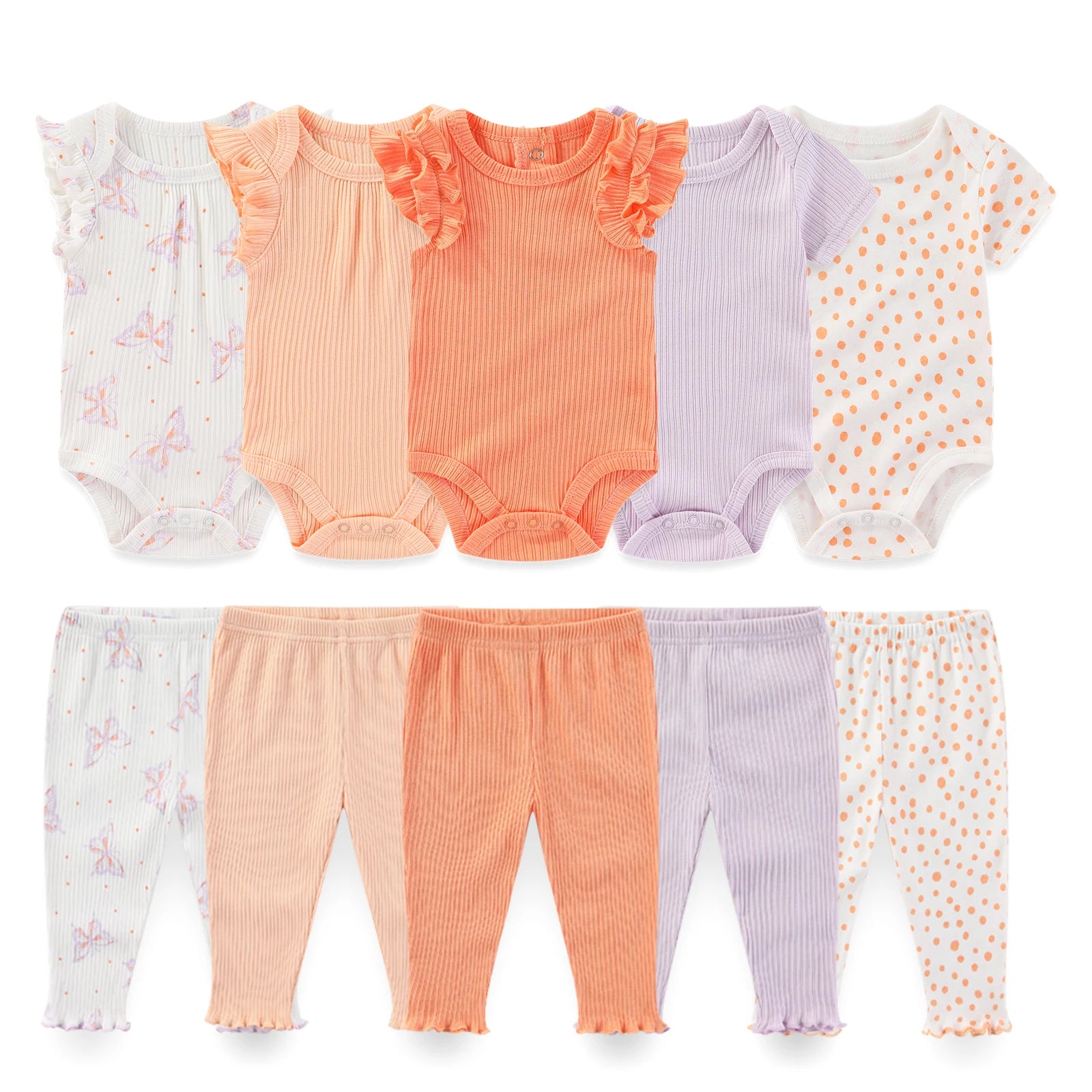 Kiddiezoom 10 Pcs Baby Clothing Set – Soft Unisex Newborn Bodysuits & Pants
