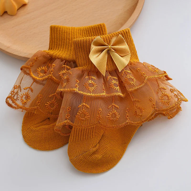 Baby Girls Ruffle Lace Ankle Socks – Soft Princess Bow Socks