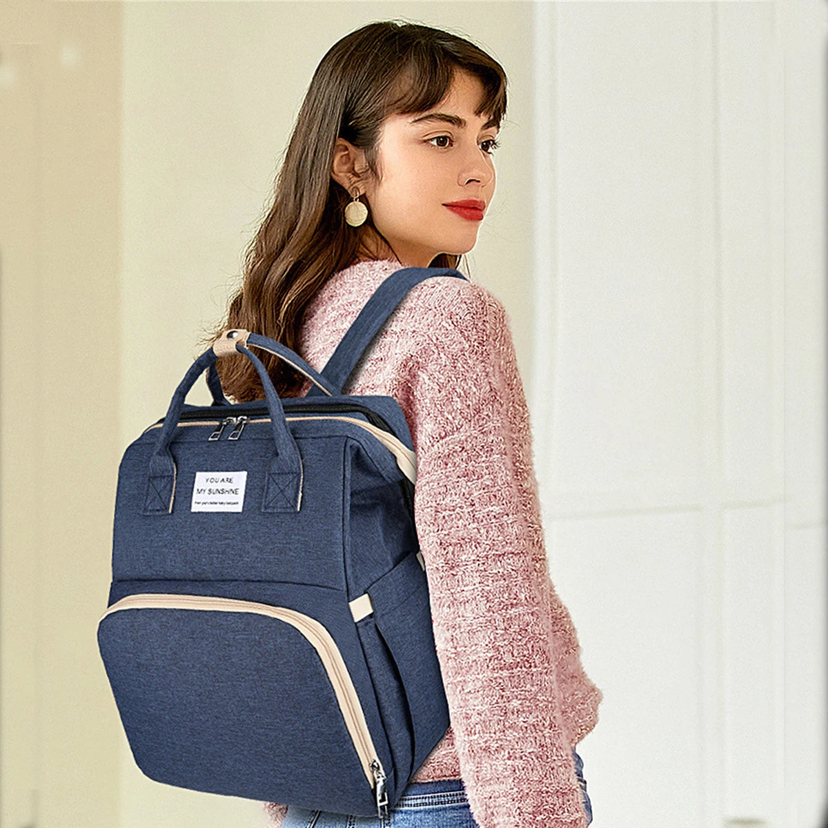 Lightweight Folding Mommy Backpack with Portable Crib