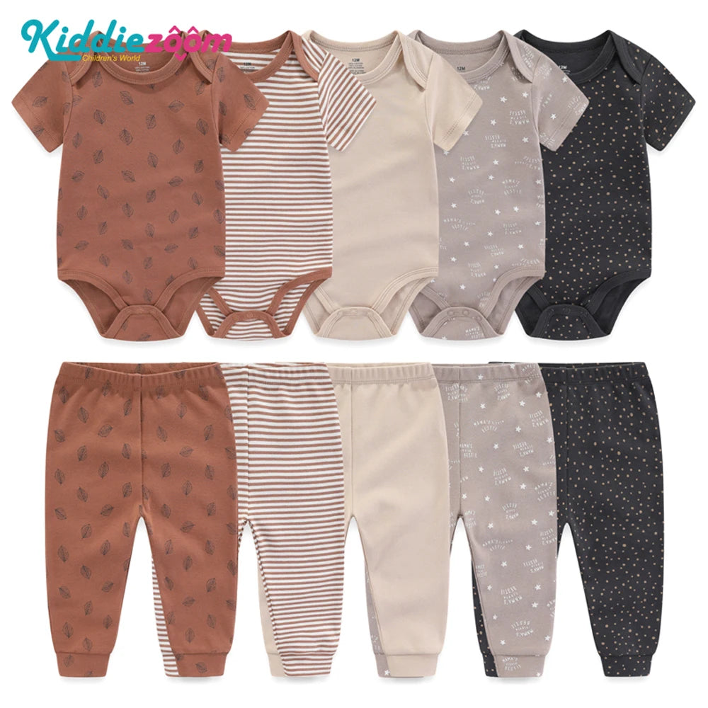 Kiddiezoom 10 Pcs Baby Clothing Set – Soft Unisex Newborn Bodysuits & Pants