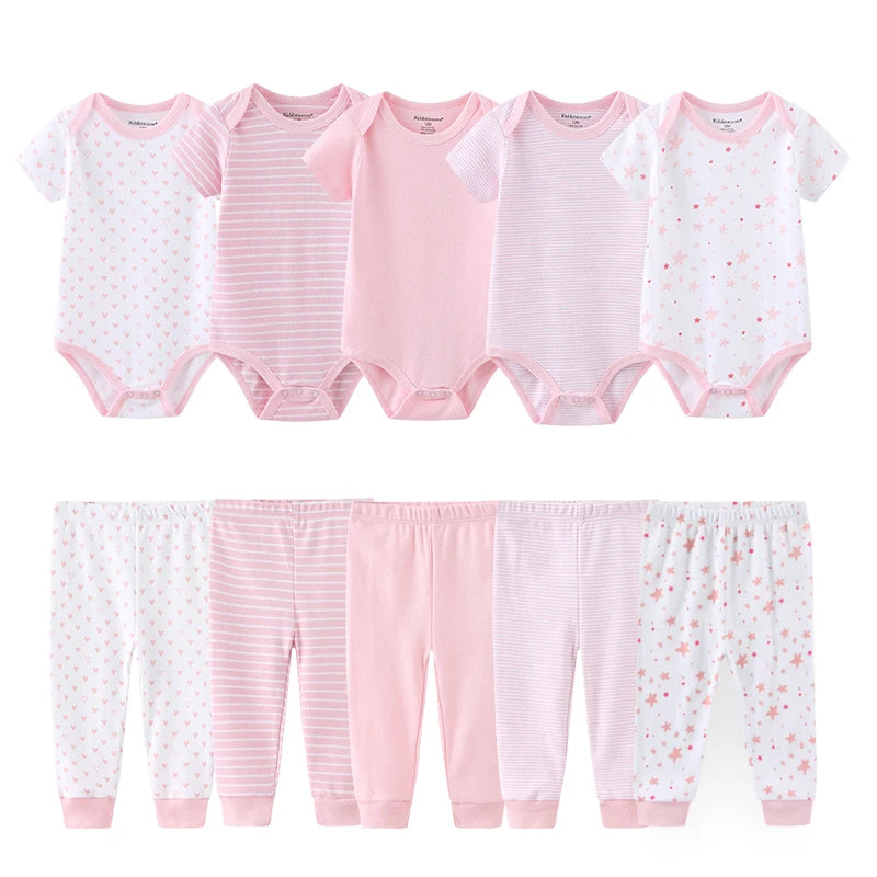 Kiddiezoom 10 Pcs Baby Clothing Set – Soft Unisex Newborn Bodysuits & Pants