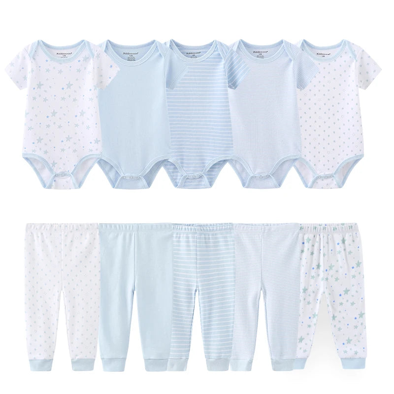 Kiddiezoom 10 Pcs Baby Clothing Set – Soft Unisex Newborn Bodysuits & Pants