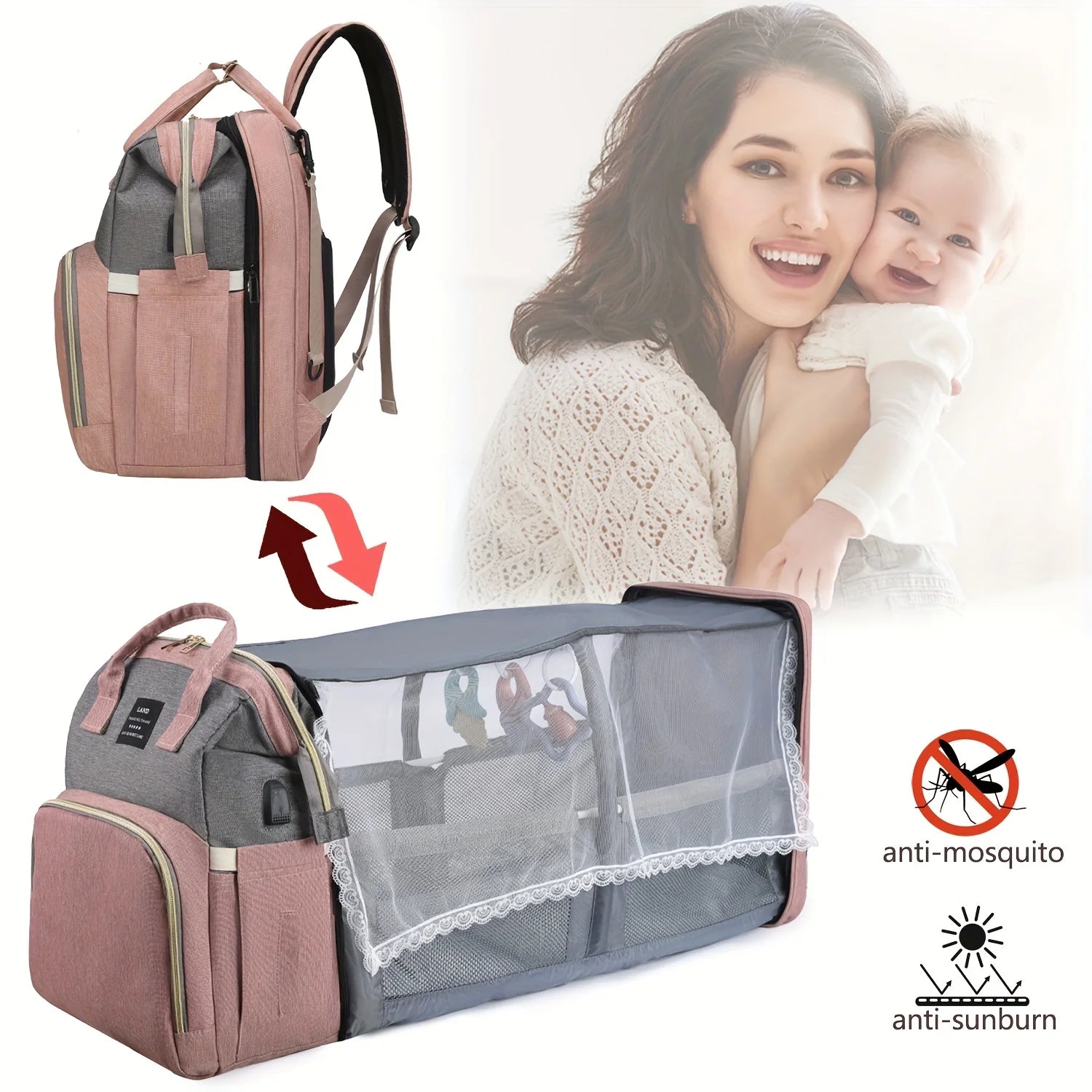 Lightweight Portable Mommy Bag with Foldable Crib
