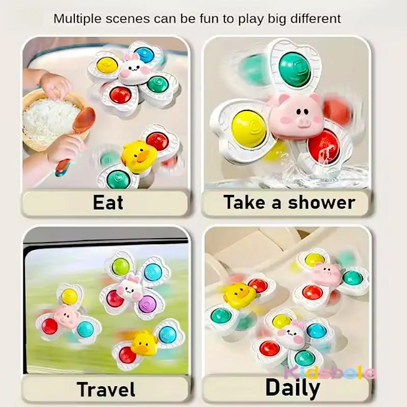 Baby Suction Cup Fidget Spinner Toys – 3 Pack Sensory Stress Relief for Infants