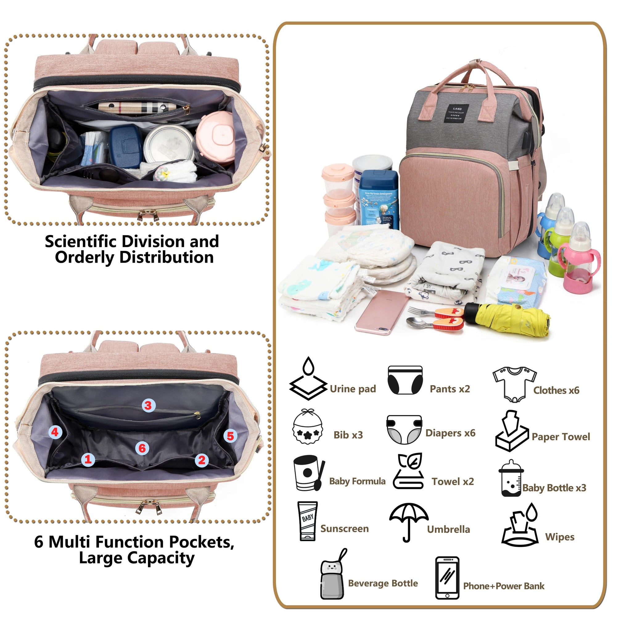 Lightweight Portable Mommy Bag with Foldable Crib