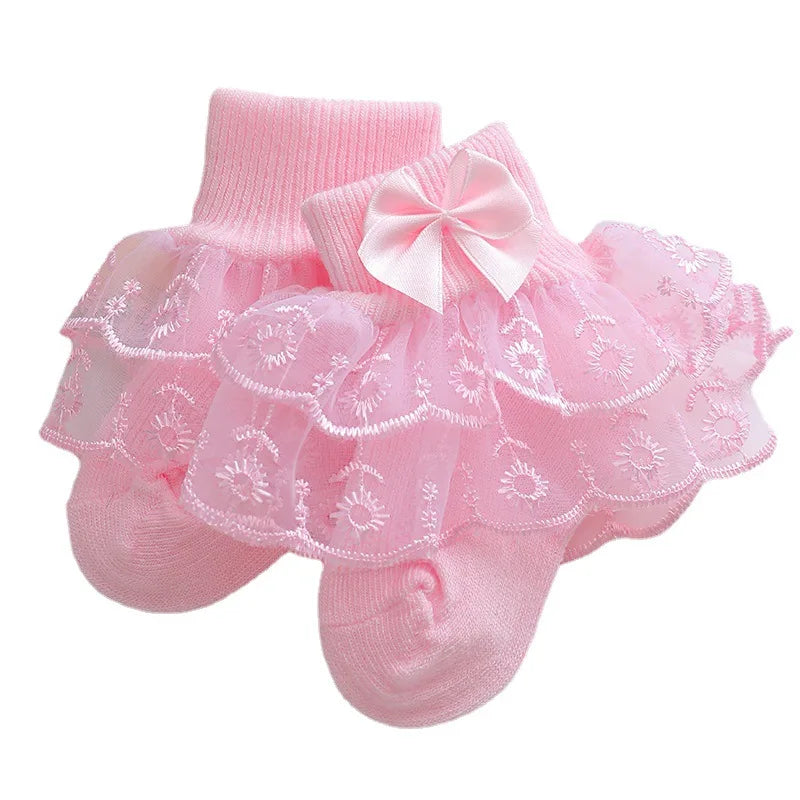 Baby Girls Ruffle Lace Ankle Socks – Soft Princess Bow Socks