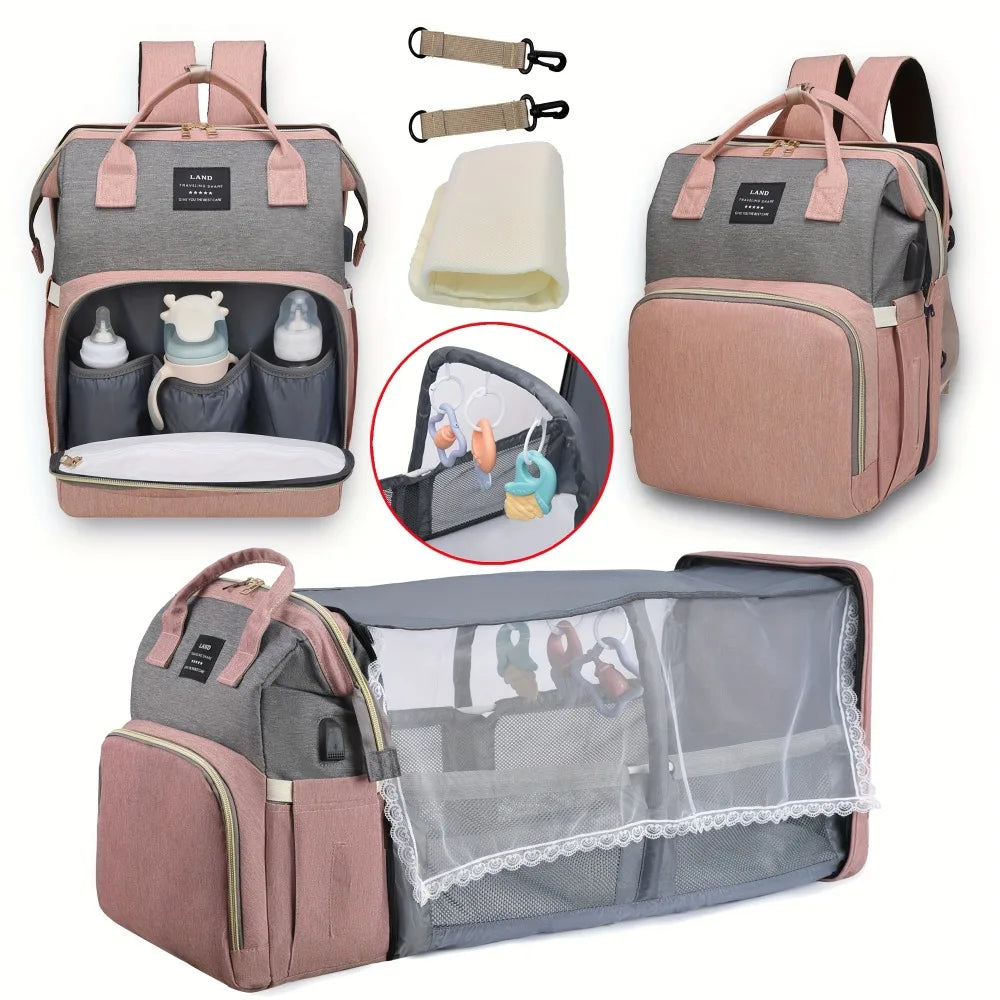 Lightweight Portable Mommy Bag with Foldable Crib