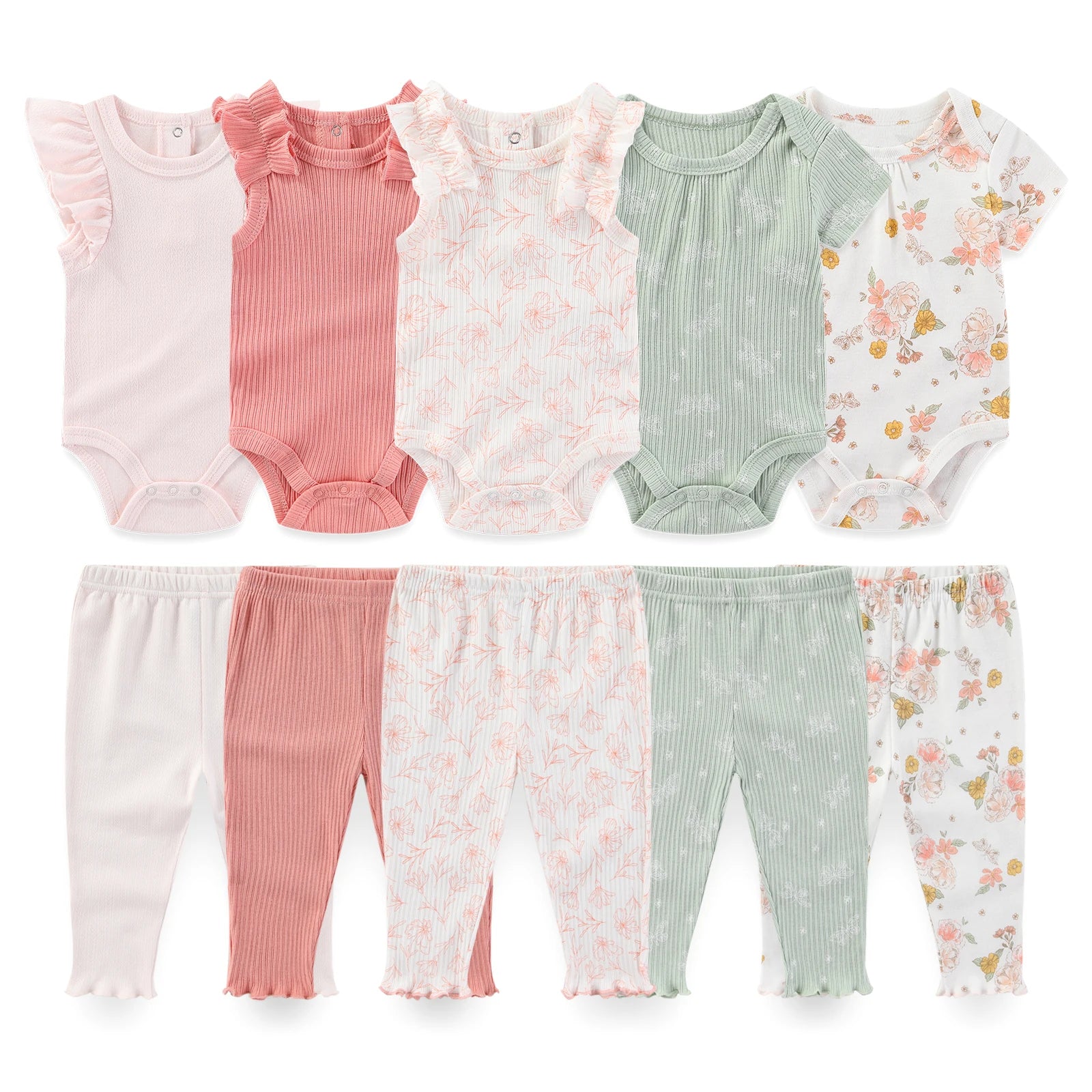 Kiddiezoom 10 Pcs Baby Clothing Set – Soft Unisex Newborn Bodysuits & Pants