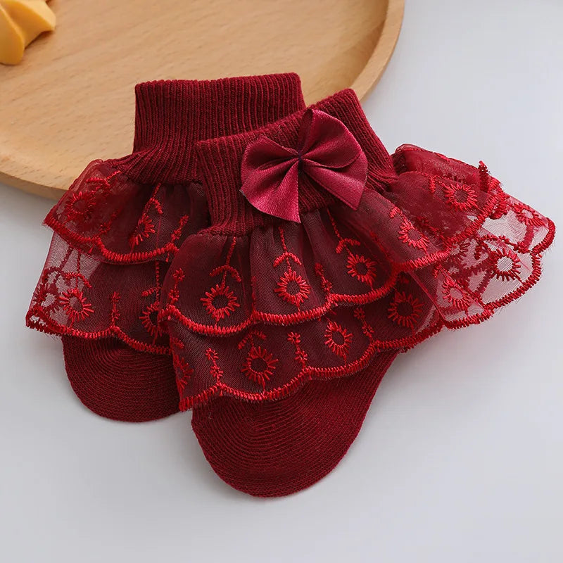Baby Girls Ruffle Lace Ankle Socks – Soft Princess Bow Socks