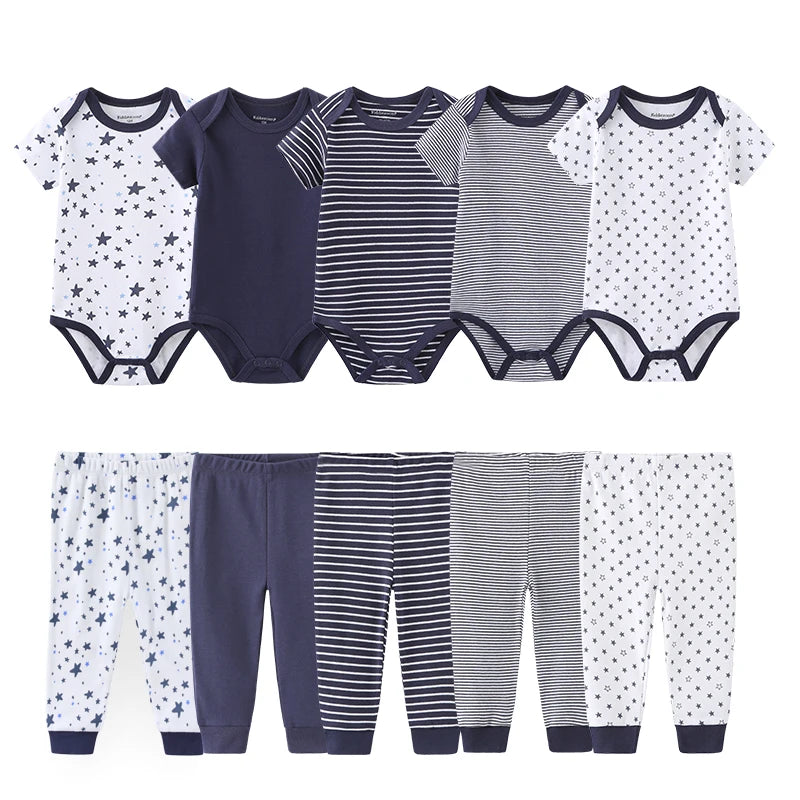 Kiddiezoom 10 Pcs Baby Clothing Set – Soft Unisex Newborn Bodysuits & Pants