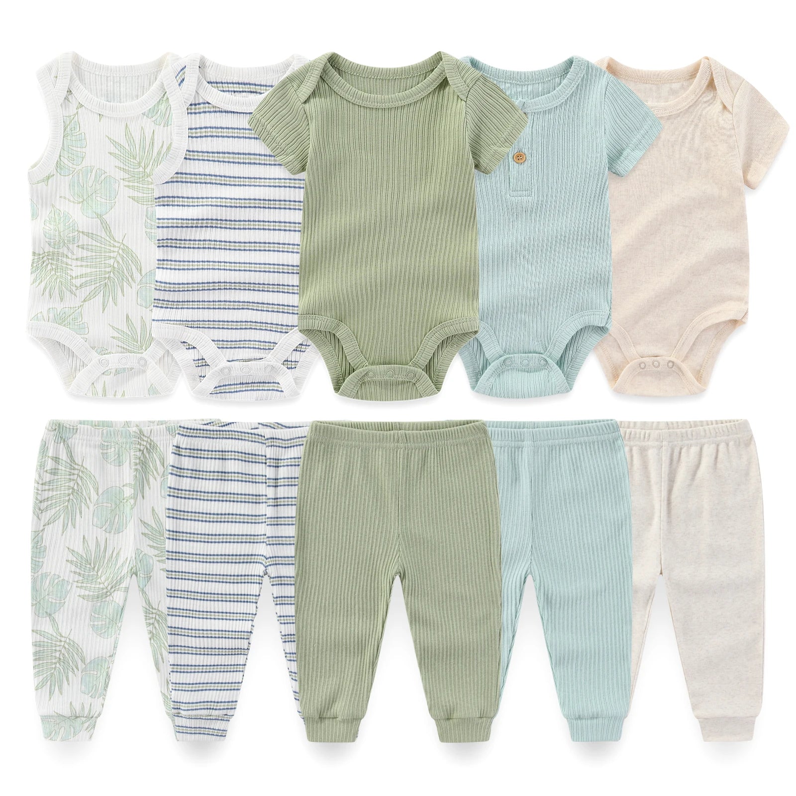 Kiddiezoom 10 Pcs Baby Clothing Set – Soft Unisex Newborn Bodysuits & Pants