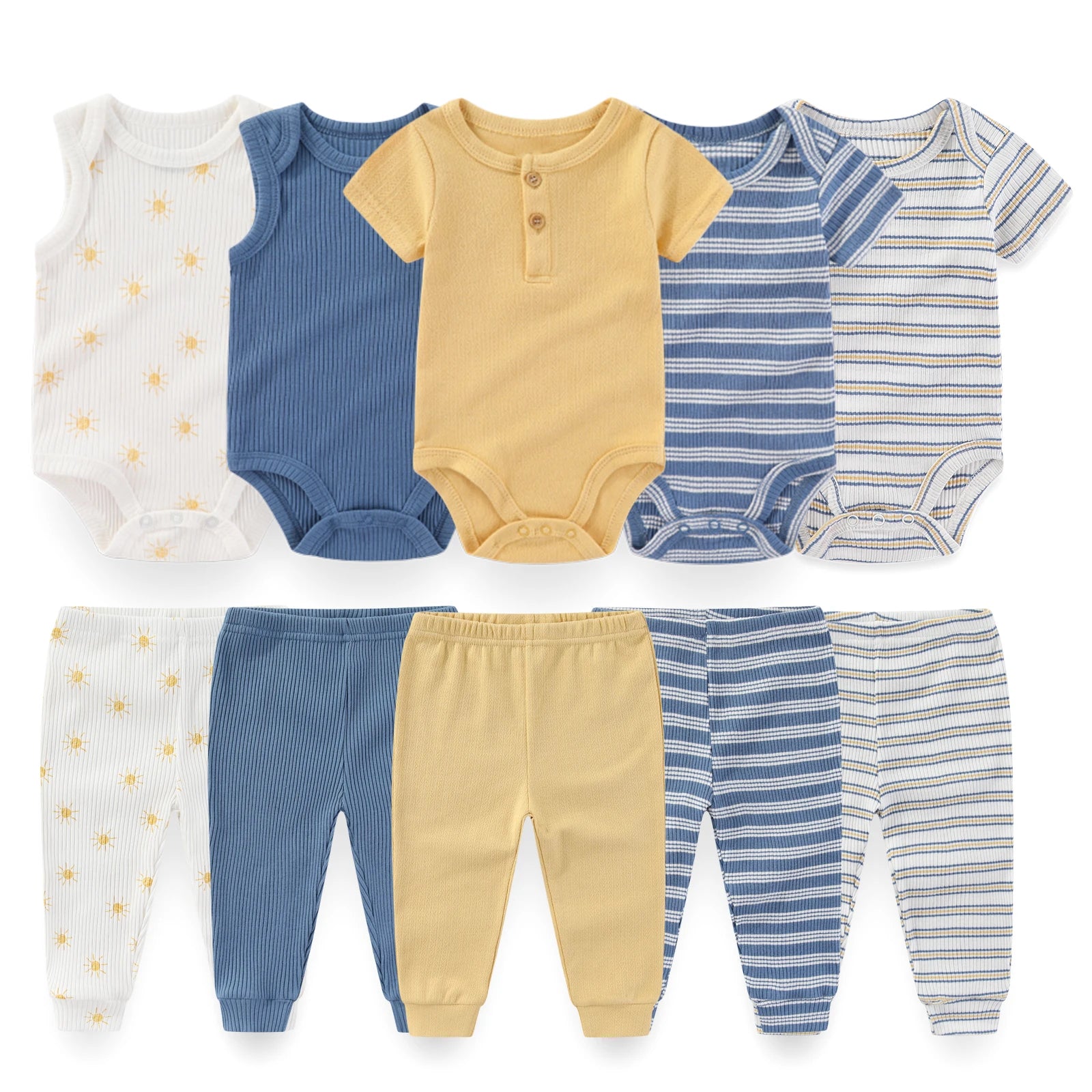 Kiddiezoom 10 Pcs Baby Clothing Set – Soft Unisex Newborn Bodysuits & Pants