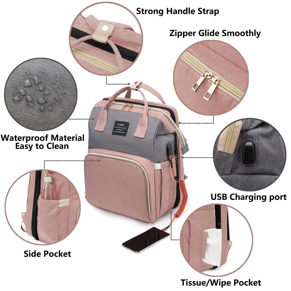 Lightweight Portable Mommy Bag with Foldable Crib