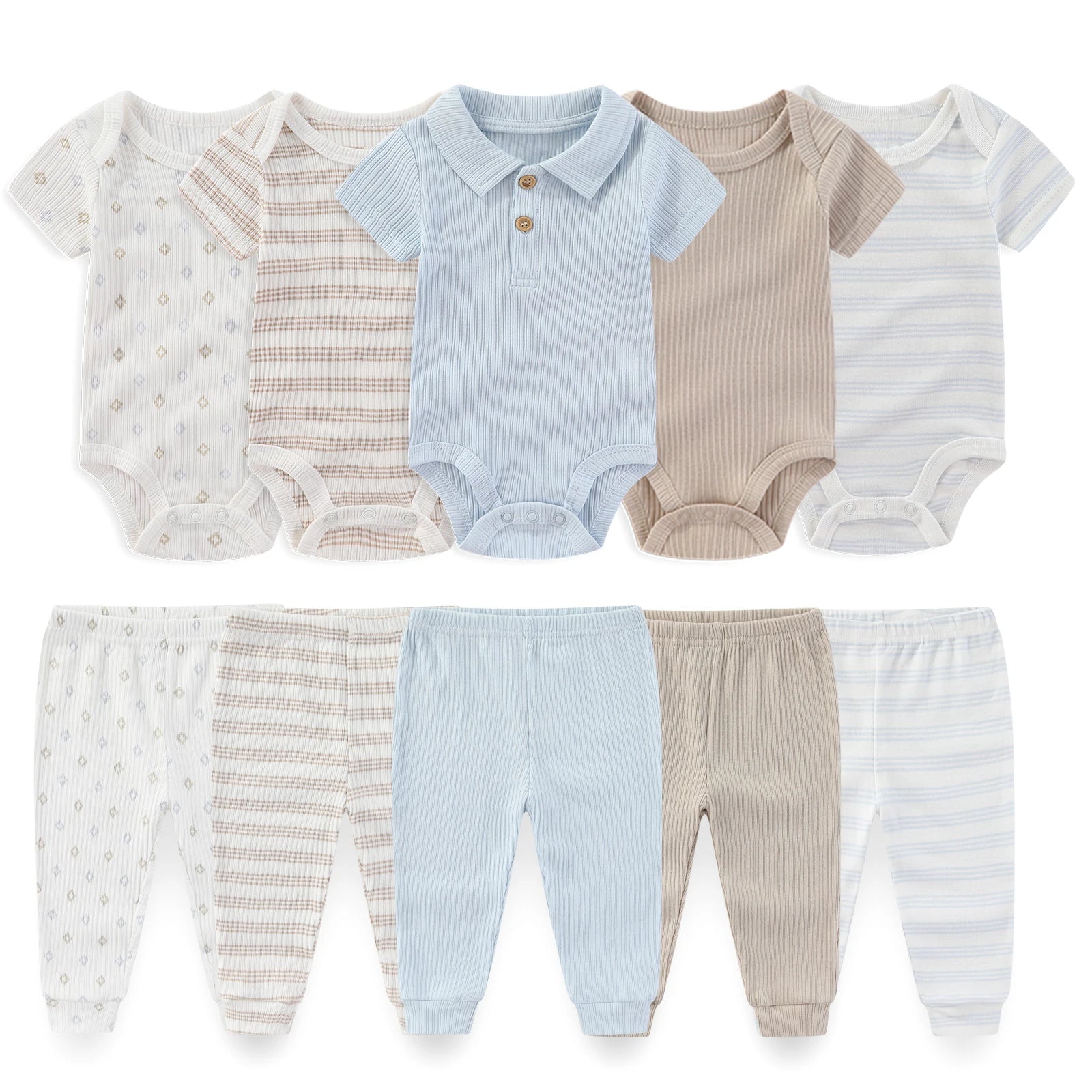 Kiddiezoom 10 Pcs Baby Clothing Set – Soft Unisex Newborn Bodysuits & Pants
