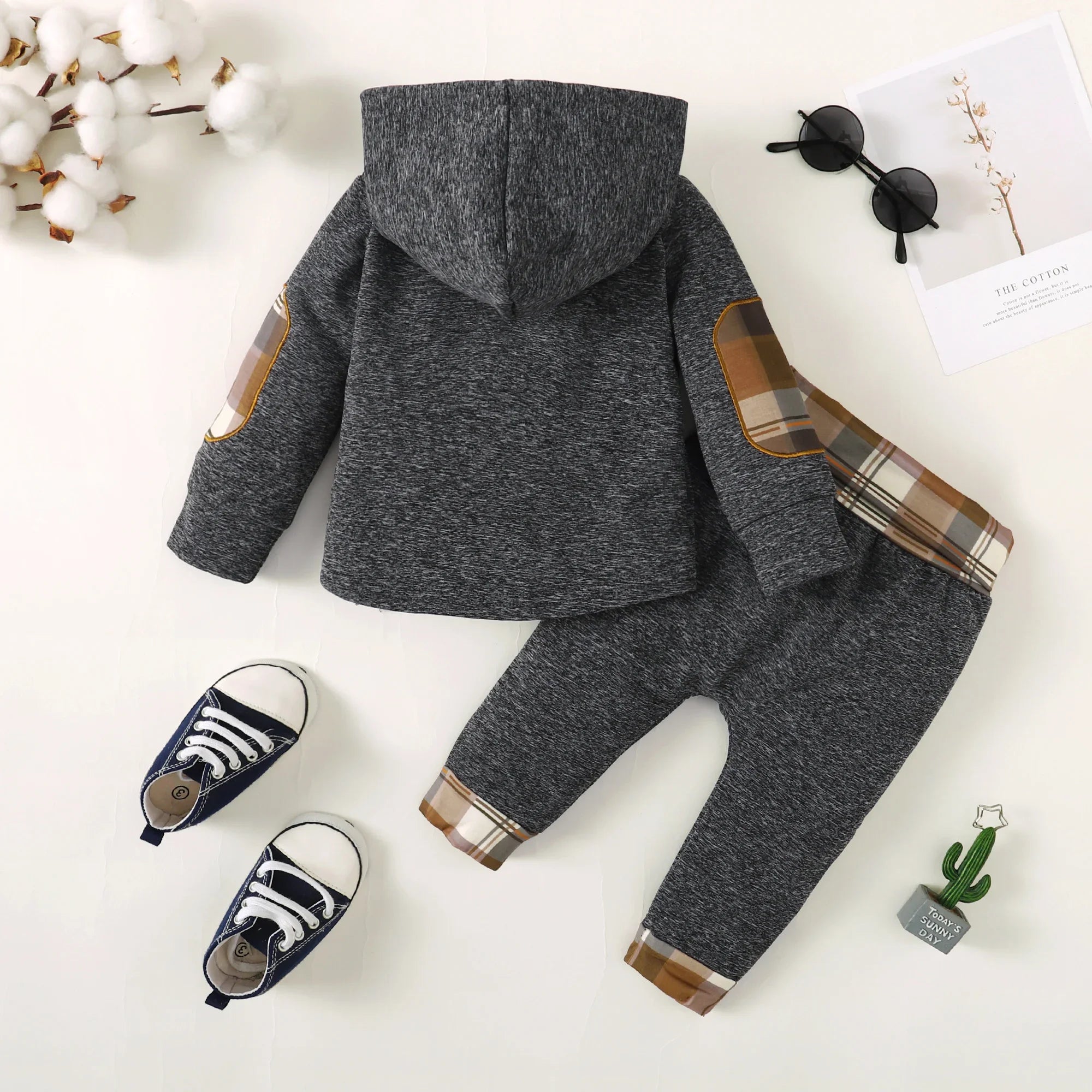 Toddler Boys Winter Plaid Hoodie & Pants Set – 2PCS Outfit