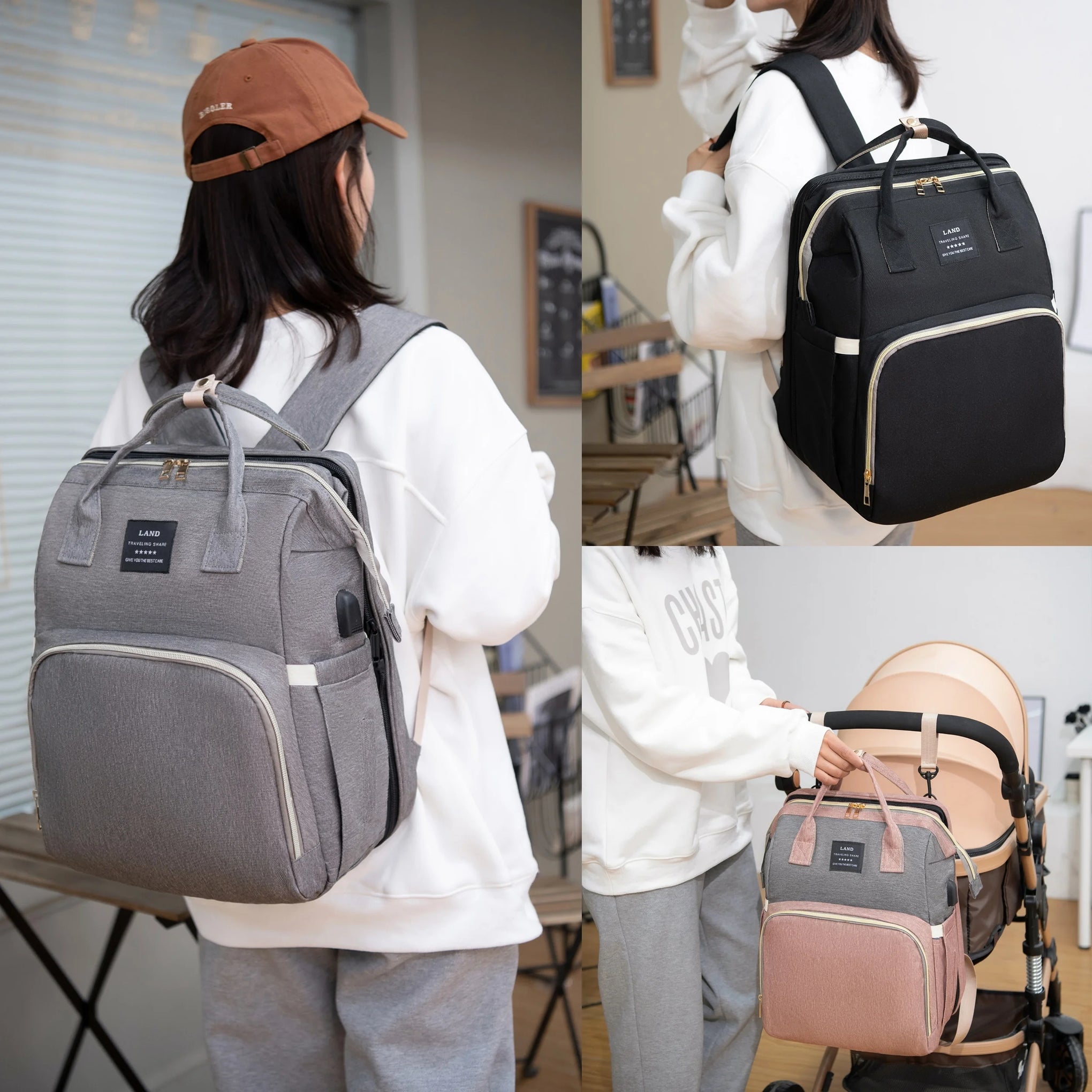 Lightweight Portable Mommy Bag with Foldable Crib