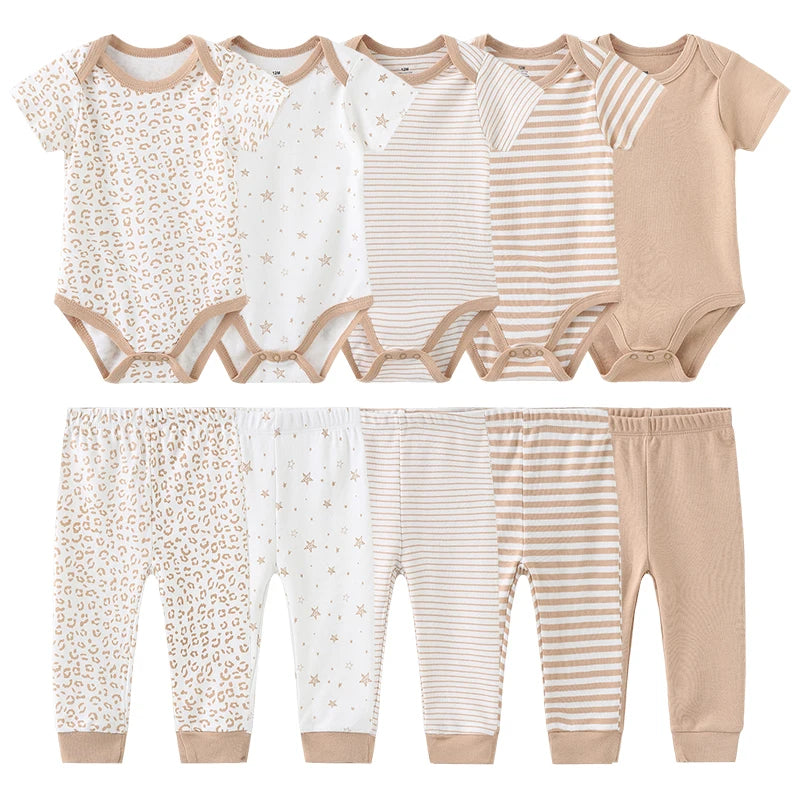 Kiddiezoom 10 Pcs Baby Clothing Set – Soft Unisex Newborn Bodysuits & Pants