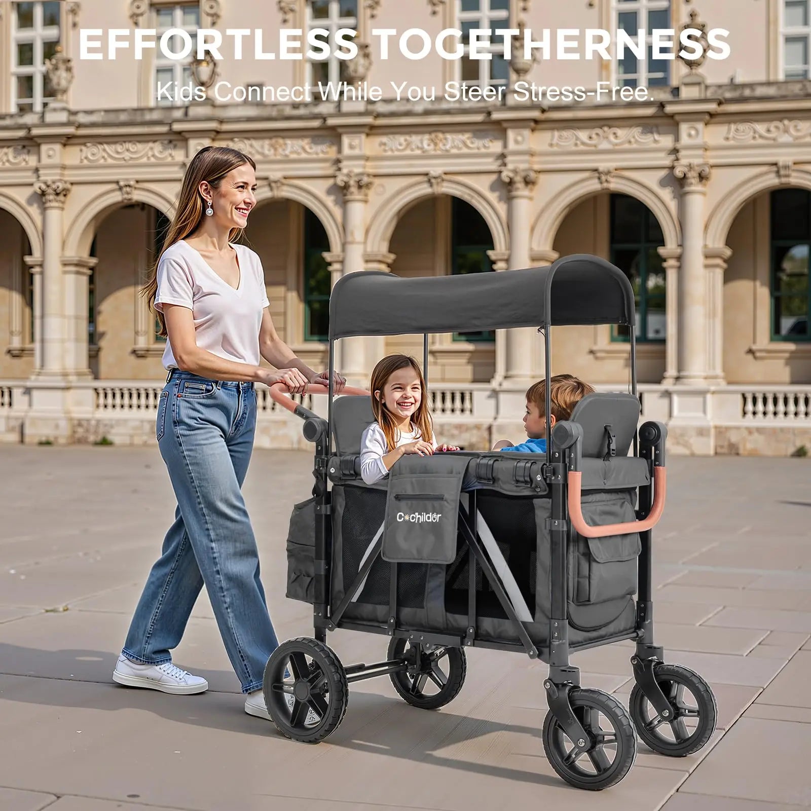 Foldable 2-Seat Baby Stroller with Sunshade and Safety Belt – Outdoor Camping Trolley