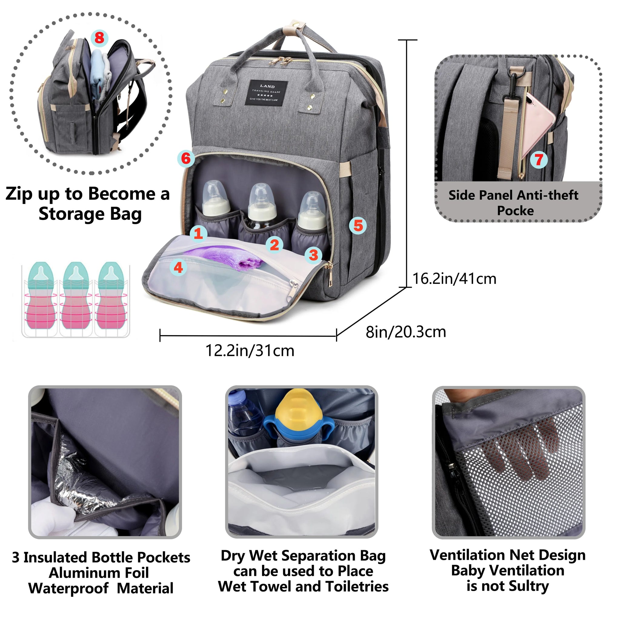 Lightweight Portable Mommy Bag with Foldable Crib