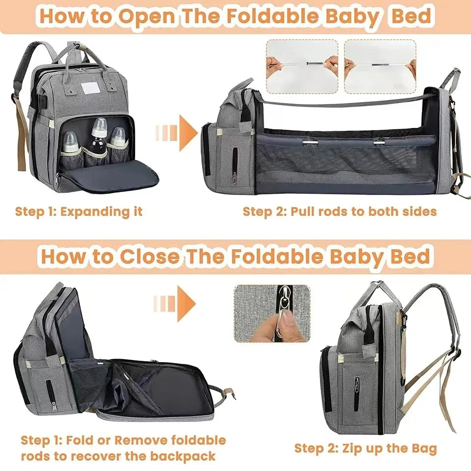 Lightweight Folding Mommy Backpack with Portable Crib
