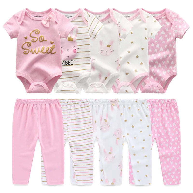Kiddiezoom 10 Pcs Baby Clothing Set – Soft Unisex Newborn Bodysuits & Pants